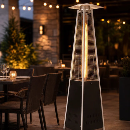 Omcan 47878 Freestanding Pyramid Propane Patio Heater, 42,000 BTU, Stainless Steel, Casters