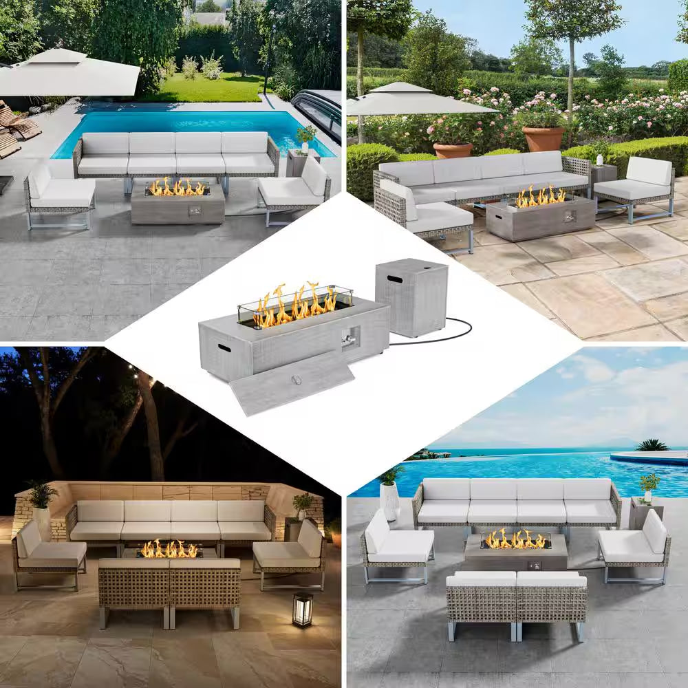 42 In. 50,000 BTU Propane Fire Pit Table Rectangle Outdoor Propane Gas Firepit with LED Light