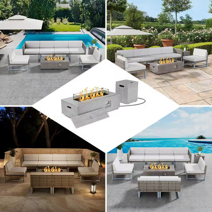 42 In. 50,000 BTU Propane Fire Pit Table Rectangle Outdoor Propane Gas Firepit with LED Light