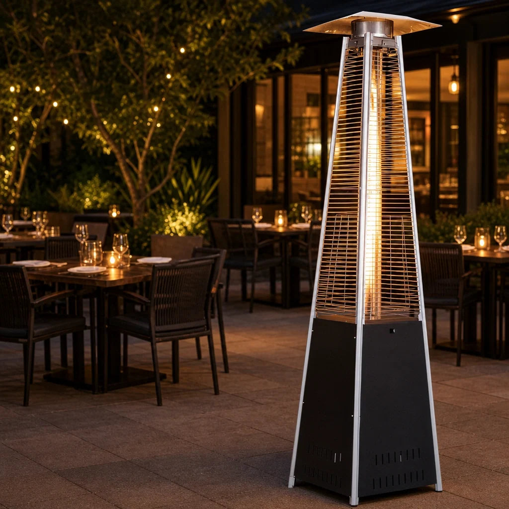 Omcan 47878 Freestanding Pyramid Propane Patio Heater, 42,000 BTU, Stainless Steel, Casters
