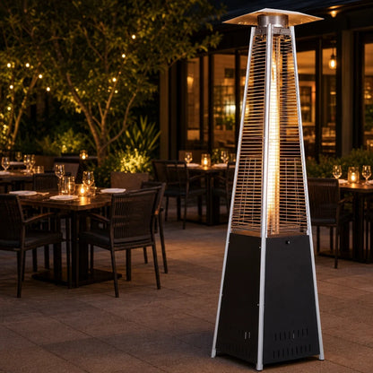 Omcan 47878 Freestanding Pyramid Propane Patio Heater, 42,000 BTU, Stainless Steel, Casters
