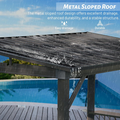 6.5x12FT Hardtop Grill Gazebo with Two Side Shelves - Gray