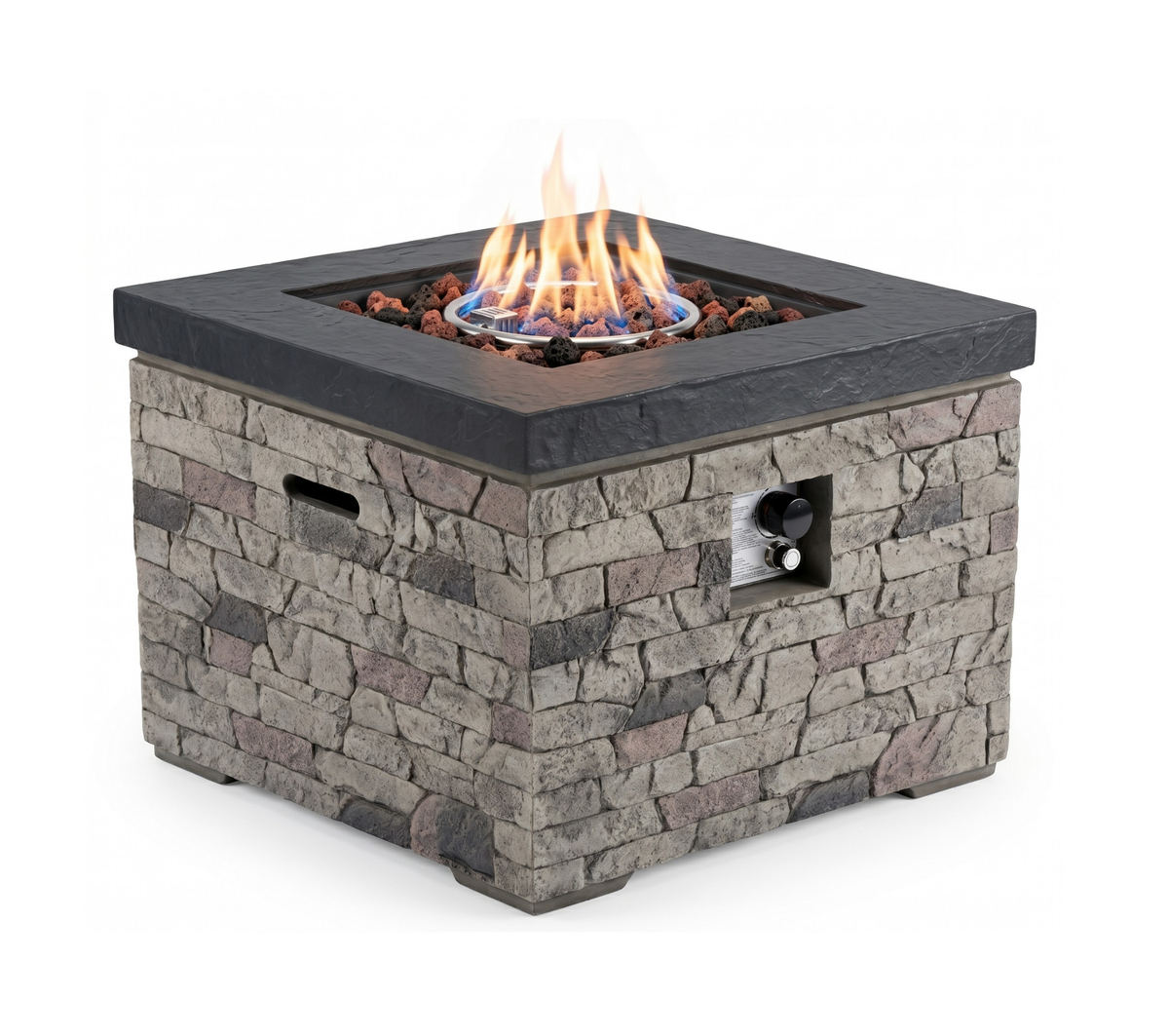 32-Inch Outdoor Fire Pit Table with Lava Rocks - Black Stone Look