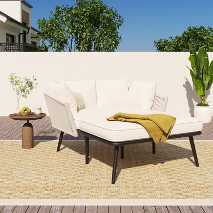 Garden Sofa With 2 Cushions And 2 Cushions,outdoor Sun Lounge, Garden Lounge, Balcony Furniture Set, Lounge Furniture, Terrace Furniture,cushions Are Removable And Washable, Beige