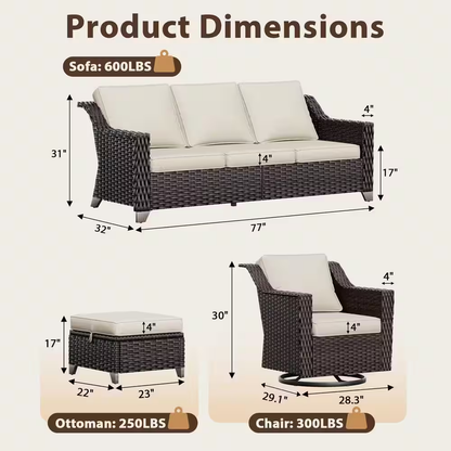 5-Piece Wicker Outdoor Patio Conversation Sectional Set with Beige Cushions