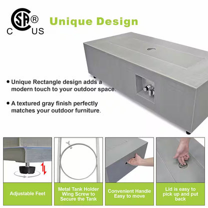42 In. 50,000 BTU Propane Fire Pit Table Rectangle Outdoor Propane Gas Firepit with LED Light