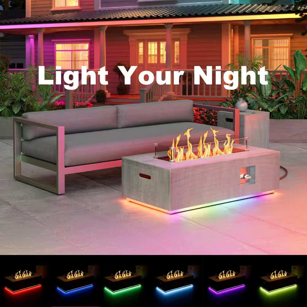 42 In. 50,000 BTU Propane Fire Pit Table Rectangle Outdoor Propane Gas Firepit with LED Light