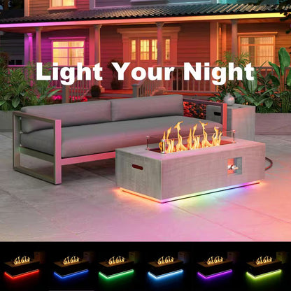 42 In. 50,000 BTU Propane Fire Pit Table Rectangle Outdoor Propane Gas Firepit with LED Light