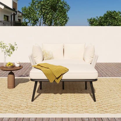 Garden Sofa With 2 Cushions And 2 Cushions,outdoor Sun Lounge, Garden Lounge, Balcony Furniture Set, Lounge Furniture, Terrace Furniture,cushions Are Removable And Washable, Beige