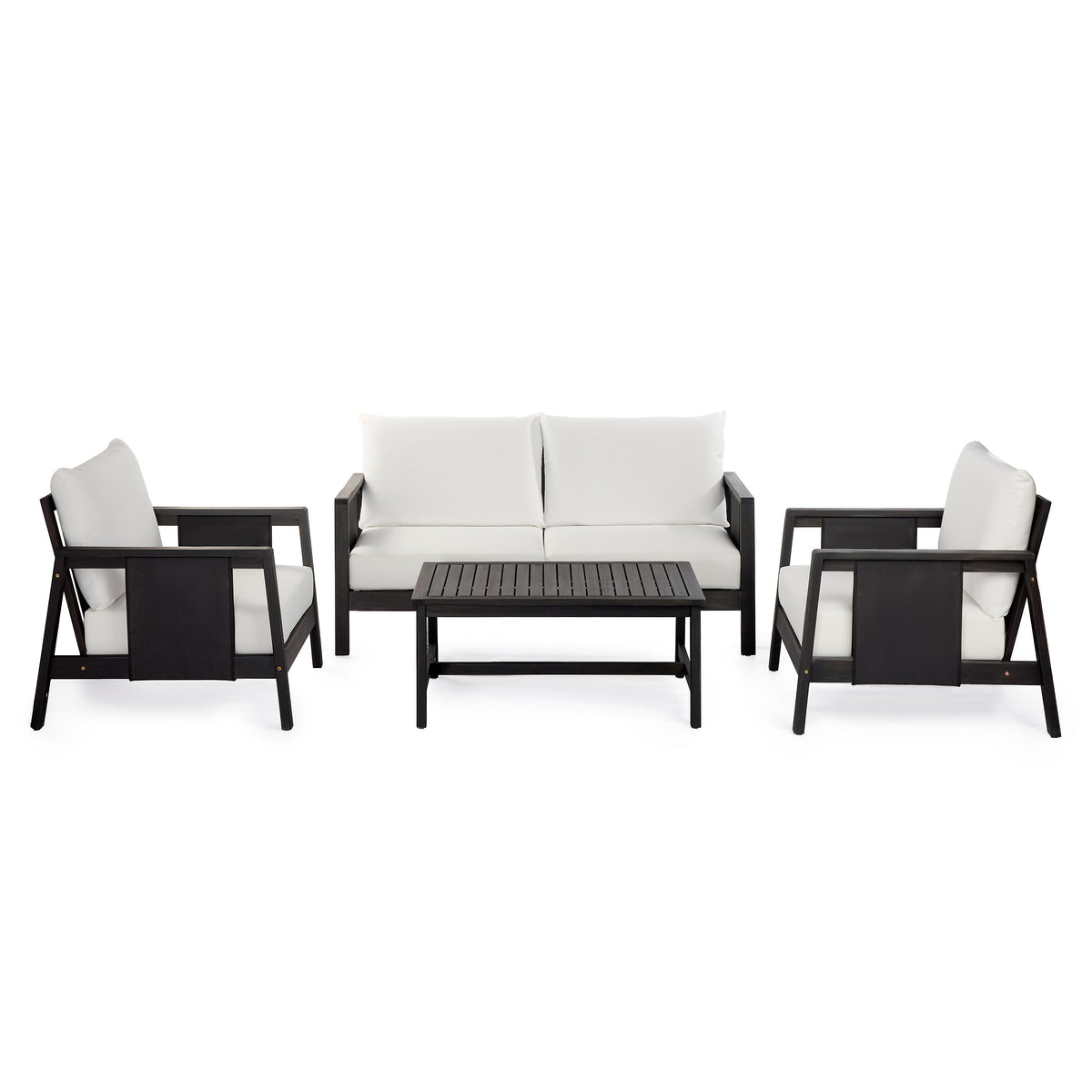 4-Piece Outdoor Sofa Set with Cushions - Acacia Wood, Waterproof Cushions, Dark Grey/White+Black
