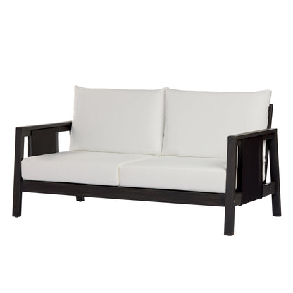 4-Piece Outdoor Sofa Set with Cushions - Acacia Wood, Waterproof Cushions, Dark Grey/White+Black