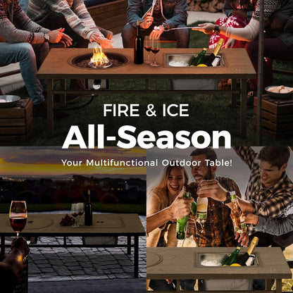 Aluminum Propane Fire Pit Table with Ice Bucket – Khaki