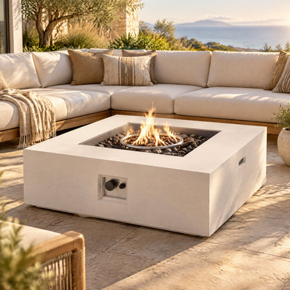 50,000 BTU Square MGO Fire Table with Propane Heating - White