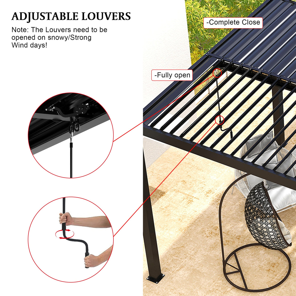 8640E Louver Pergola with Aluminum Frame & Adjustable Steel Louvers - Grey