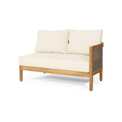 Solid Acacia Wood 5-Seater Patio Sofa Set with Waterproof Cushions - Beige