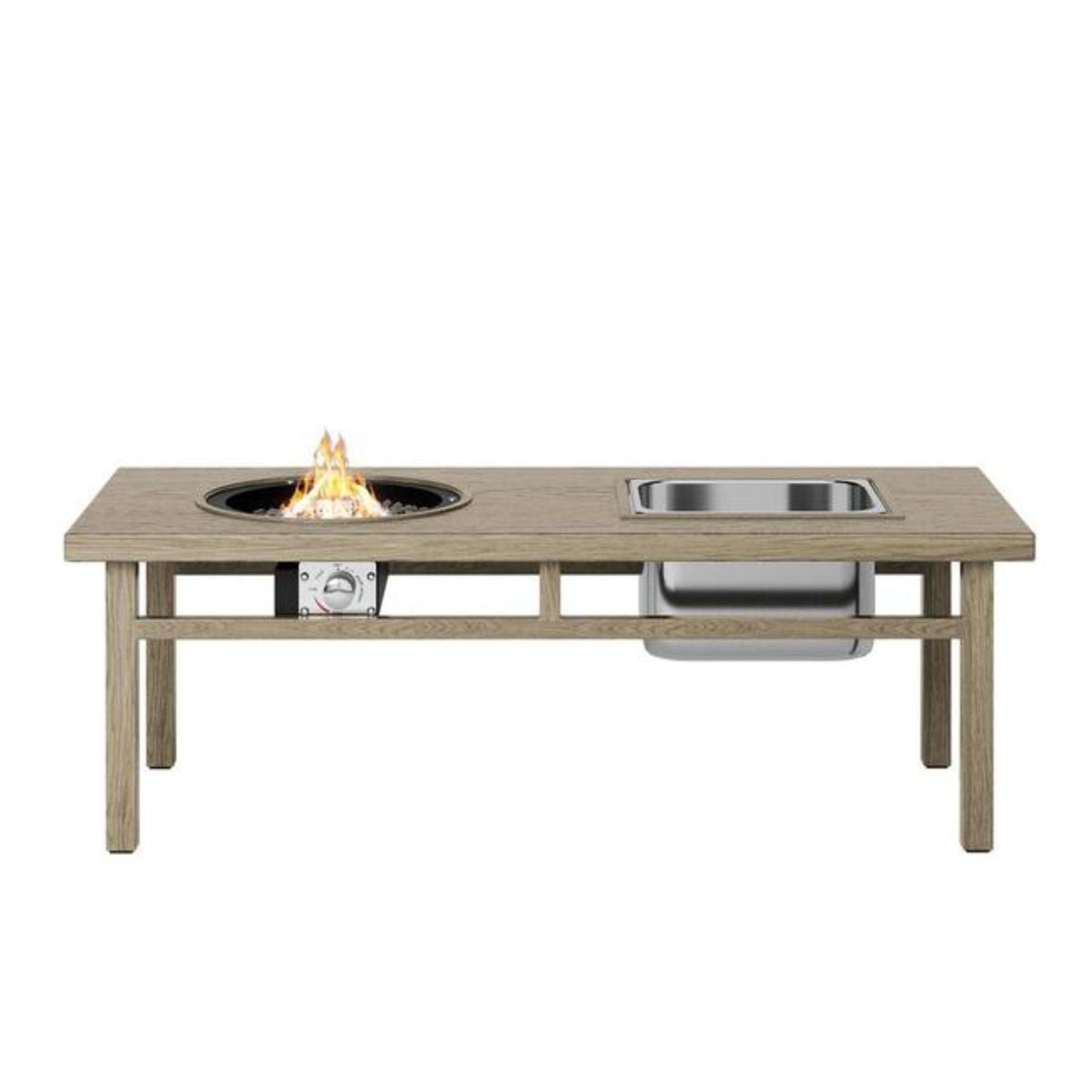 3 In 1 Outdoor Propane Fire Pit Table with Ice Bucket - Beige