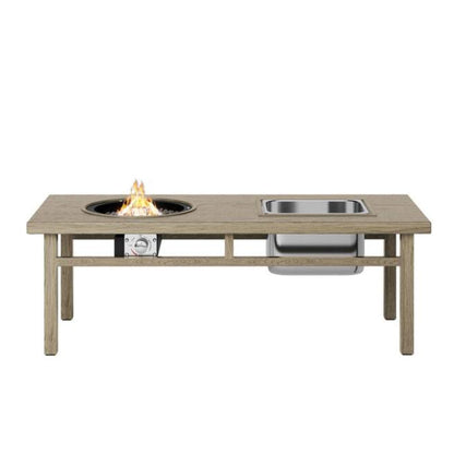 3 In 1 Outdoor Propane Fire Pit Table with Ice Bucket - Beige