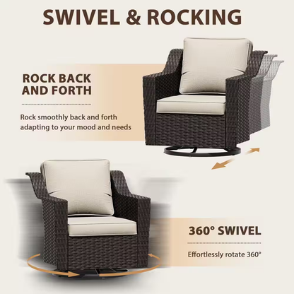 5-Piece Wicker Outdoor Patio Conversation Sectional Set with Beige Cushions