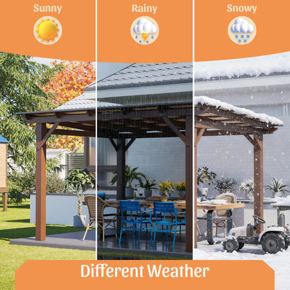 Wooden Garden Gazebo with Metal Roof - 13x10ft Outdoor Pergola - Brown