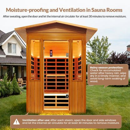Outdoor Red Cedar Infrared Sauna Room with Bluetooth & Ambient Lighting - Natural
