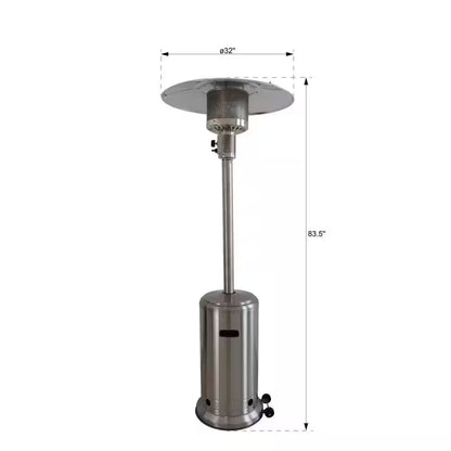 Gray 83 In. H 46000 BTU Outdoor Stainless Steel Propane Gas Standing Patio Heater with Wheels