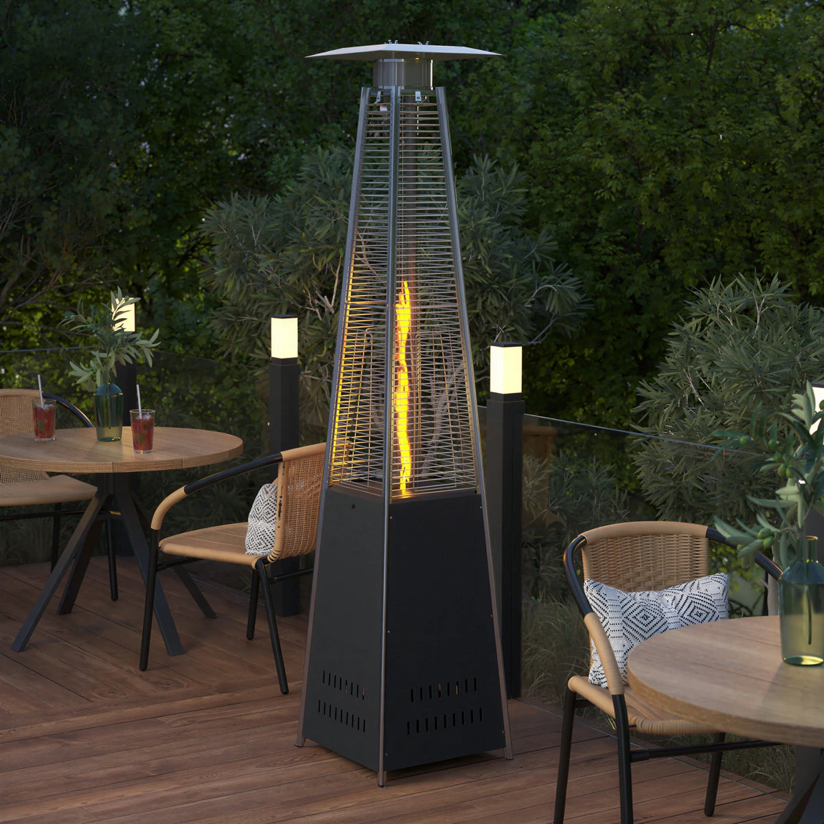 Flash Furniture NAN-FSDC-02-BK-GG Outdoor Propane Patio Heater, 42,000 BTU, Wheeled, Stainless Steel, Black