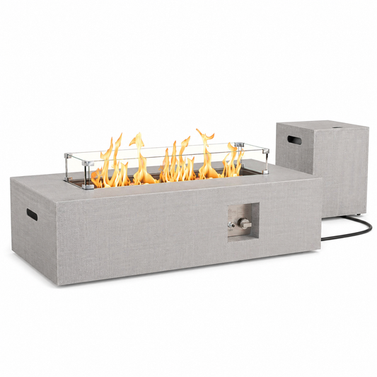 42 In. 50,000 BTU Propane Fire Pit Table Rectangle Outdoor Propane Gas Firepit with LED Light