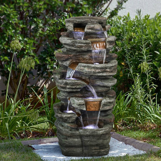 Resin Serpentine Slate Column Cascading Outdoor Fountain
