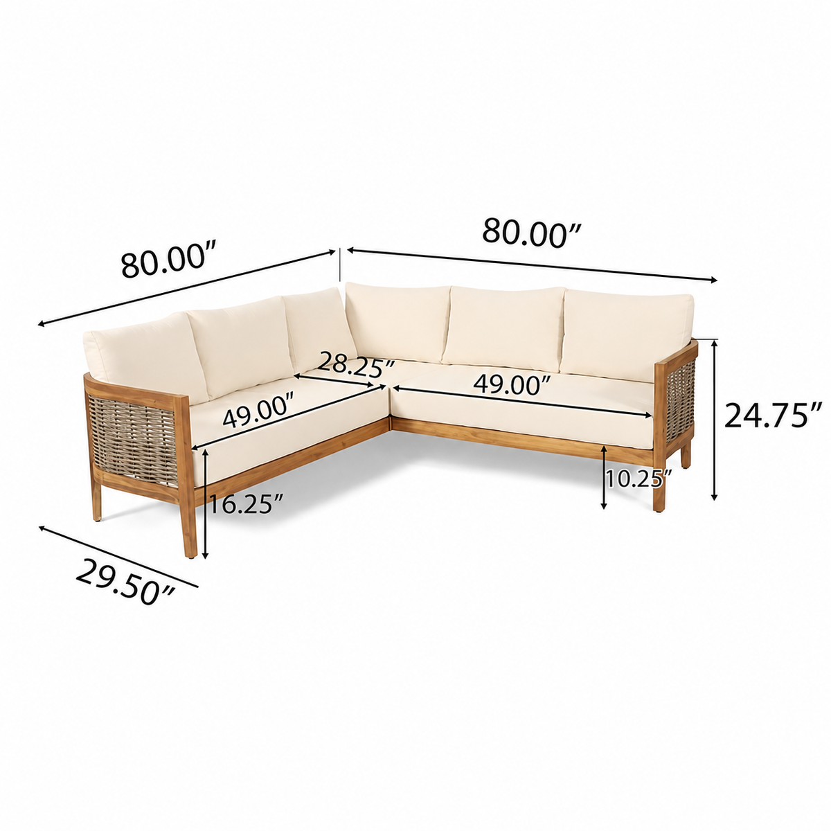 Solid Acacia Wood 5-Seater Patio Sofa Set with Waterproof Cushions - Beige