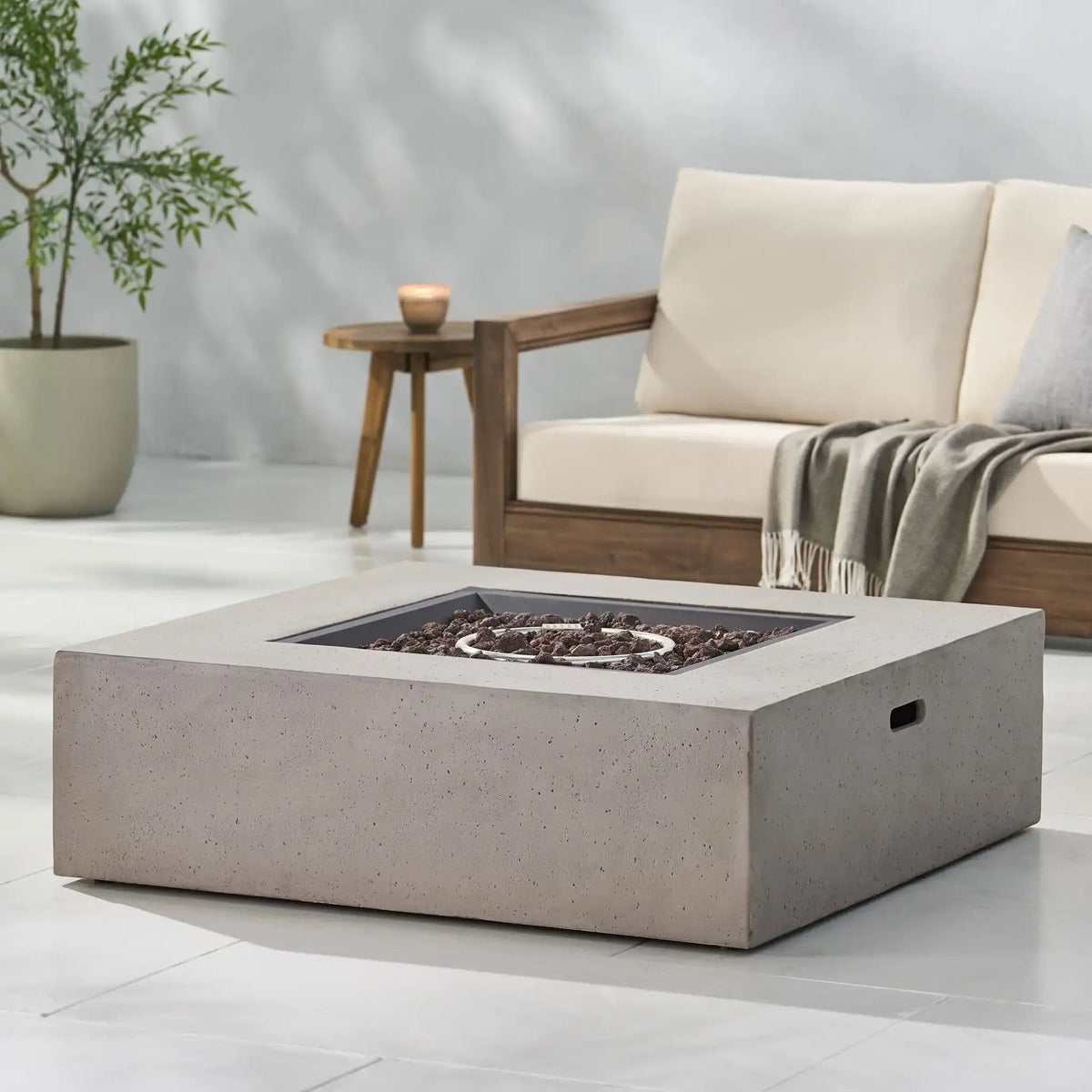 Modern 50,000 BTU Square Fire Table with Propane Tank - Gray