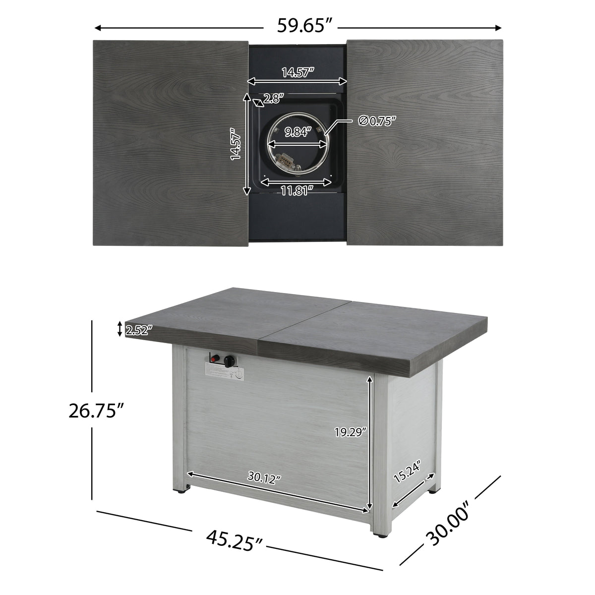 Extendable Rectangle Aluminum Alloy Fire Pit Table with 50,000 BTU - Dark Grey
