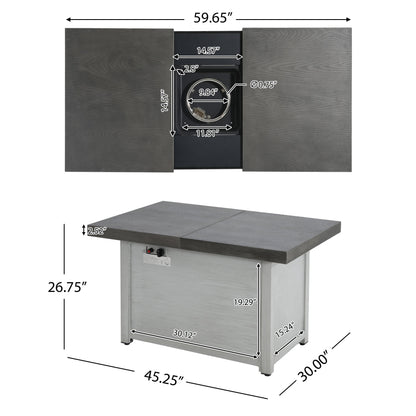Extendable Rectangle Aluminum Alloy Fire Pit Table with 50,000 BTU - Dark Grey