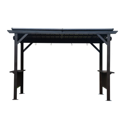 6.5x12FT Hardtop Grill Gazebo with Two Side Shelves - Gray