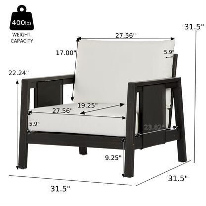 4-Piece Outdoor Sofa Set with Cushions - Acacia Wood, Waterproof Cushions, Dark Grey/White+Black