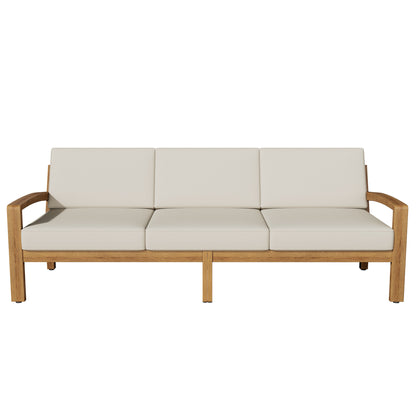 L Shape 3-Piece Acacia Wood Patio Sofa Set with Waterproof Cushions - Natural Finish