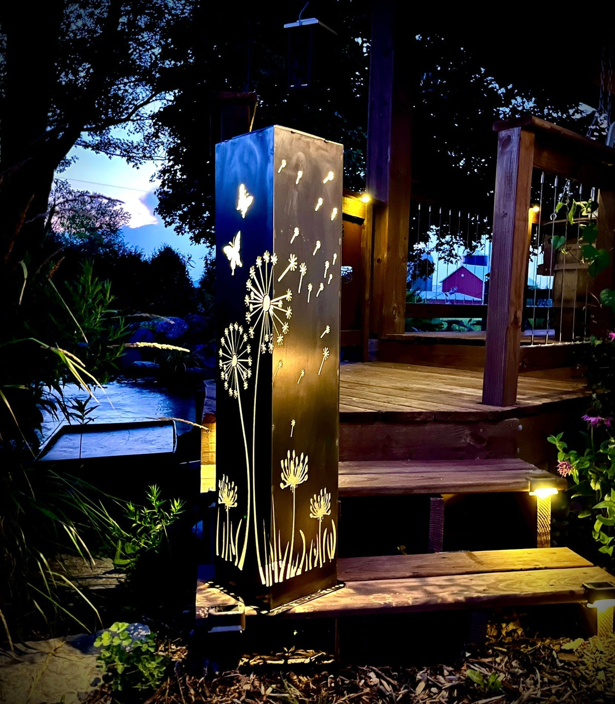 Blowing Dandelions Steel Luminary Pillar | Solar Light