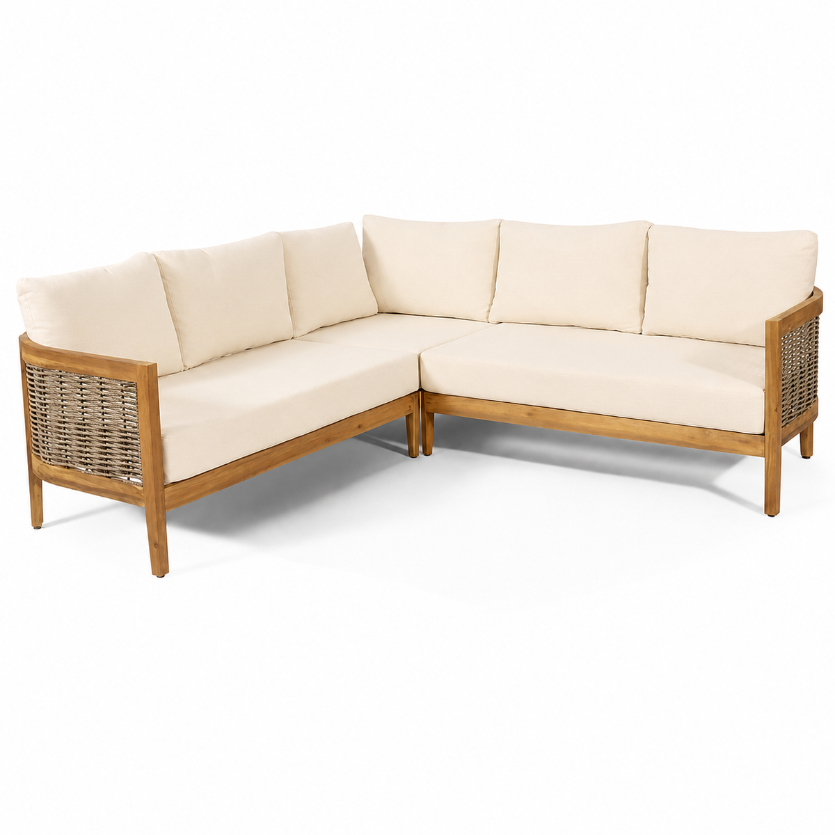Solid Acacia Wood 5-Seater Patio Sofa Set with Waterproof Cushions - Beige