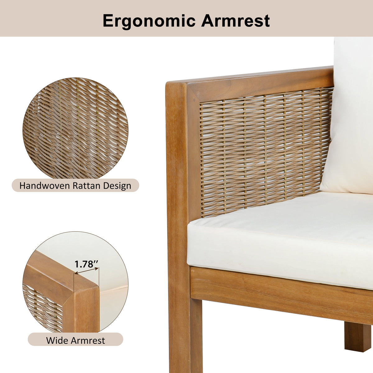 4 Pieces Patio Sofa Set with Waterproof Cushions - Beige, Green or Grey/Natural Wood