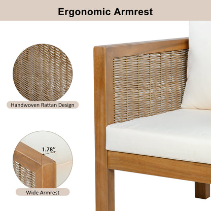 4 Pieces Patio Sofa Set with Waterproof Cushions - Beige, Green or Grey/Natural Wood