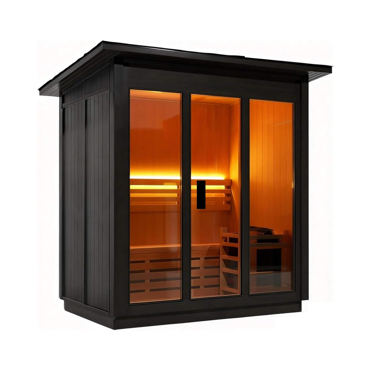 Custom 4-Person Luxury Canadian Red Cedar Outdoor Steam Sauna With Single-Back Bench, Heater And Stones [Made-To-Order] (SAK42068)