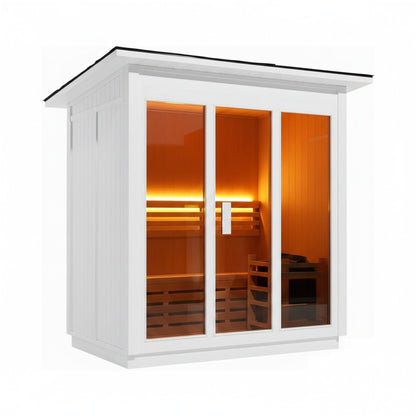 Custom 4-Person Luxury Canadian Red Cedar Outdoor Steam Sauna With Single-Back Bench, Heater And Stones [Made-To-Order] (SAK42068)