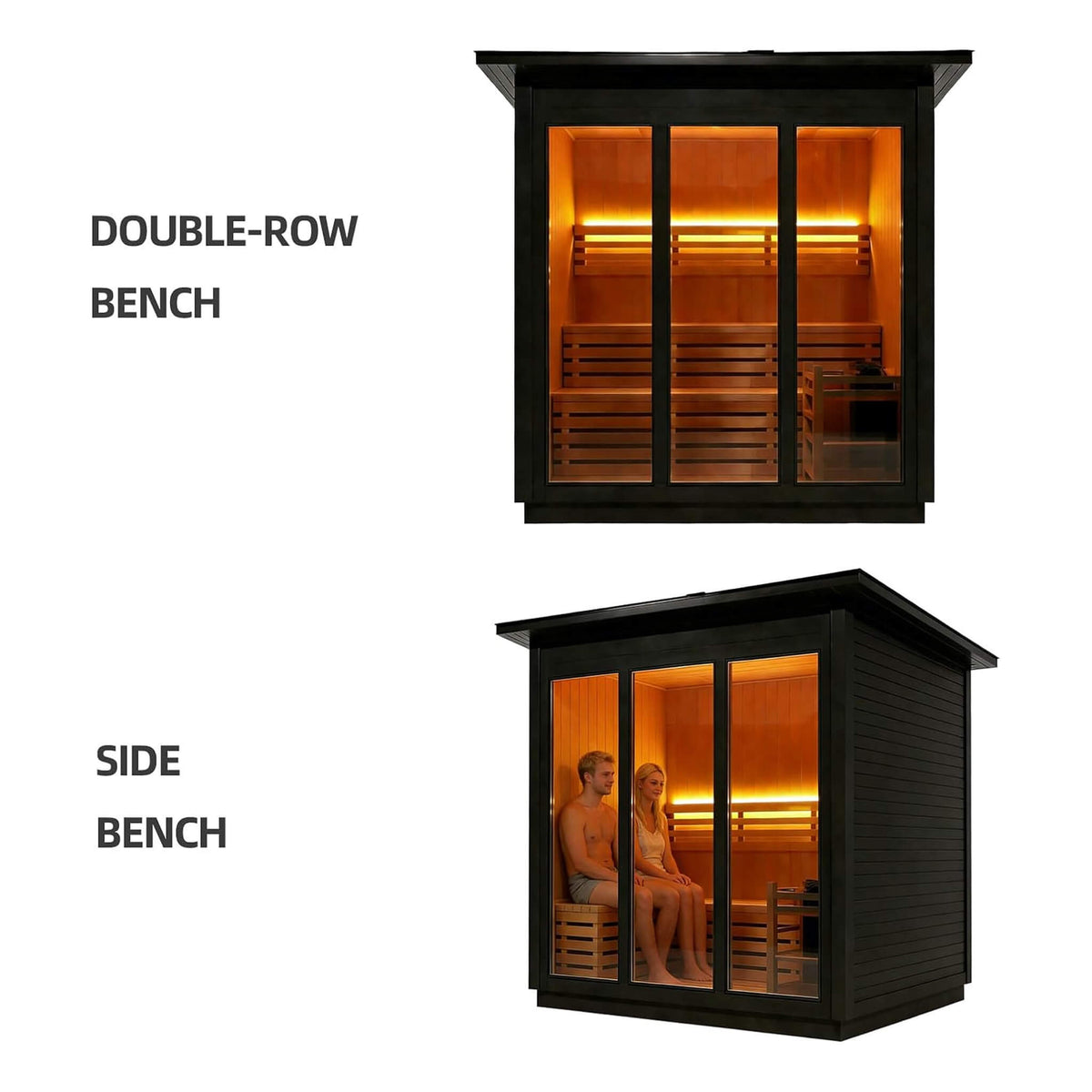 Custom 4-Person Luxury Canadian Hemlock Outdoor Steam Sauna With Single-Back Bench, Heater And Stones [Made-To-Order] (SAK79406)