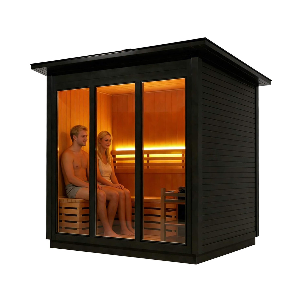 Custom 4-Person Luxury Canadian Red Cedar Outdoor Steam Sauna With Single-Back Bench, Heater And Stones [Made-To-Order] (SAK42068)