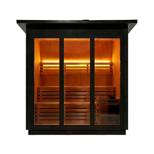 Custom 8-Person Luxury Canadian Red Cedar Outdoor Steam Sauna With Double-Back Bench, Heater And Stones [Made-To-Order] (SAK13492)