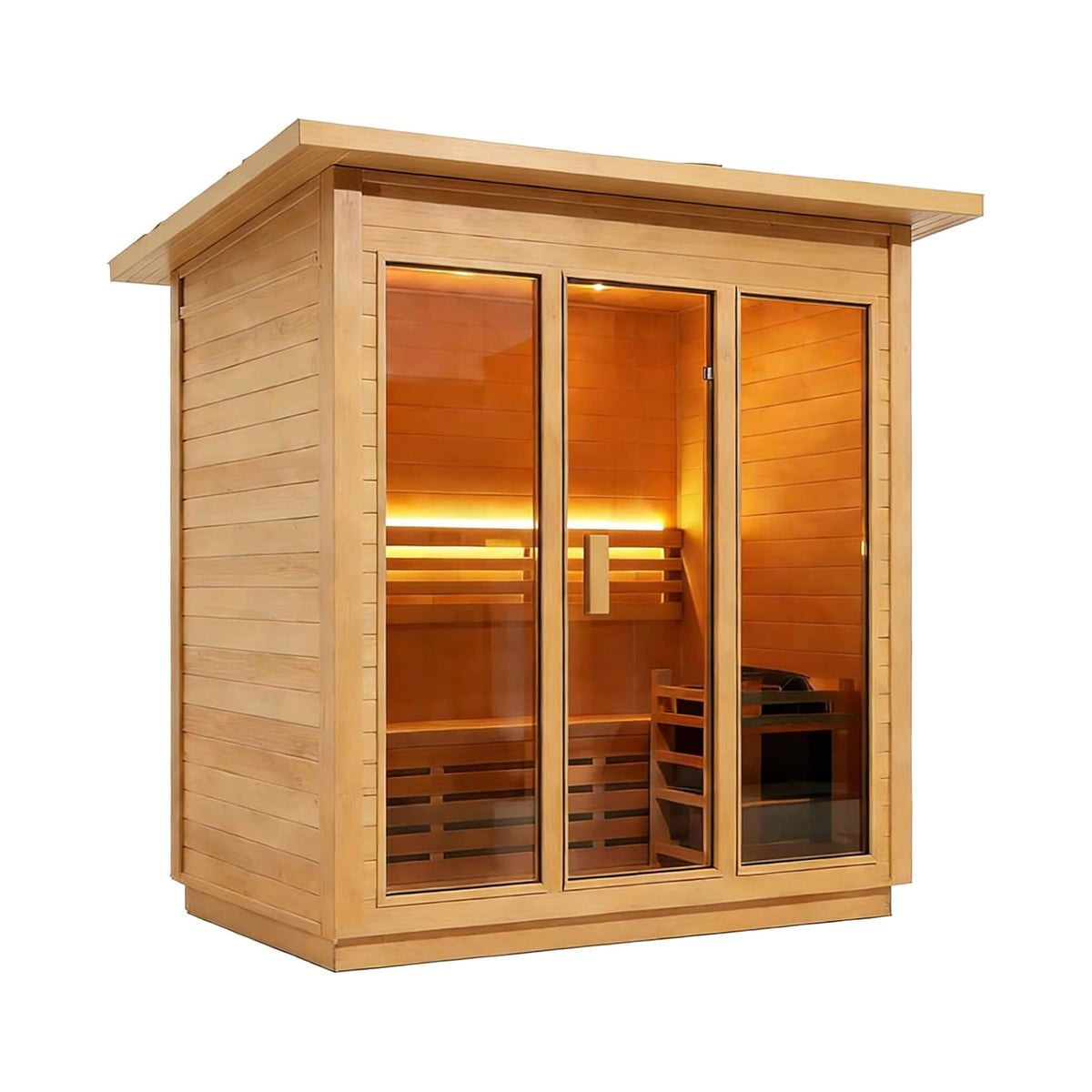 Custom 4-Person Luxury Canadian Hemlock Outdoor Steam Sauna With Single-Back Bench, Heater And Stones [Made-To-Order] (SAK79406)