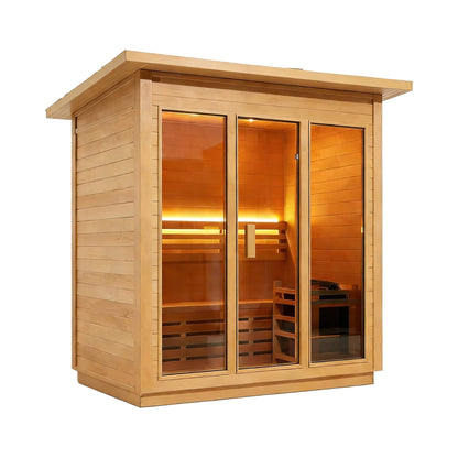 Custom 4-Person Luxury Canadian Hemlock Outdoor Steam Sauna With Single-Back Bench, Heater And Stones [Made-To-Order] (SAK79406)