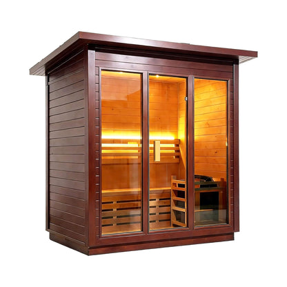 Custom 8-Person Luxury Canadian Red Cedar Outdoor Steam Sauna With Double-Back Bench, Heater And Stones [Made-To-Order] (SAK13492)