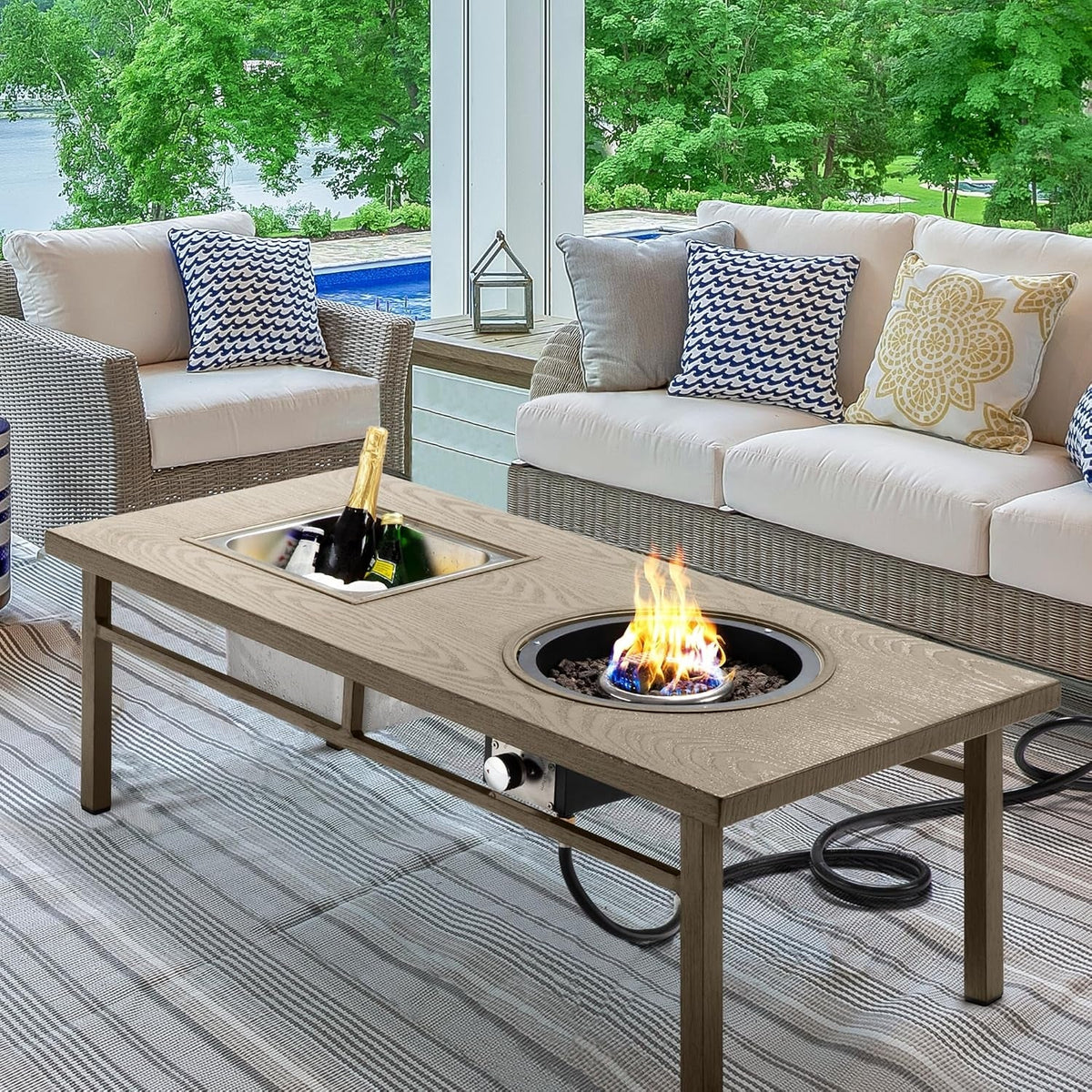 Aluminum Propane Fire Pit Table with Ice Bucket – Khaki