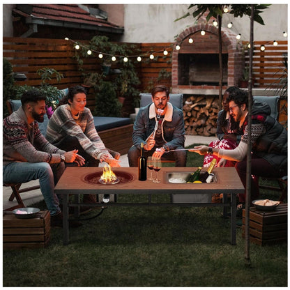 3 In 1 Outdoor Propane Fire Pit Table with Ice Bucket - Beige