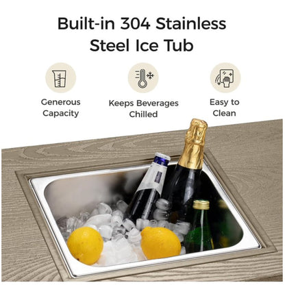 3 In 1 Outdoor Propane Fire Pit Table with Ice Bucket - Beige